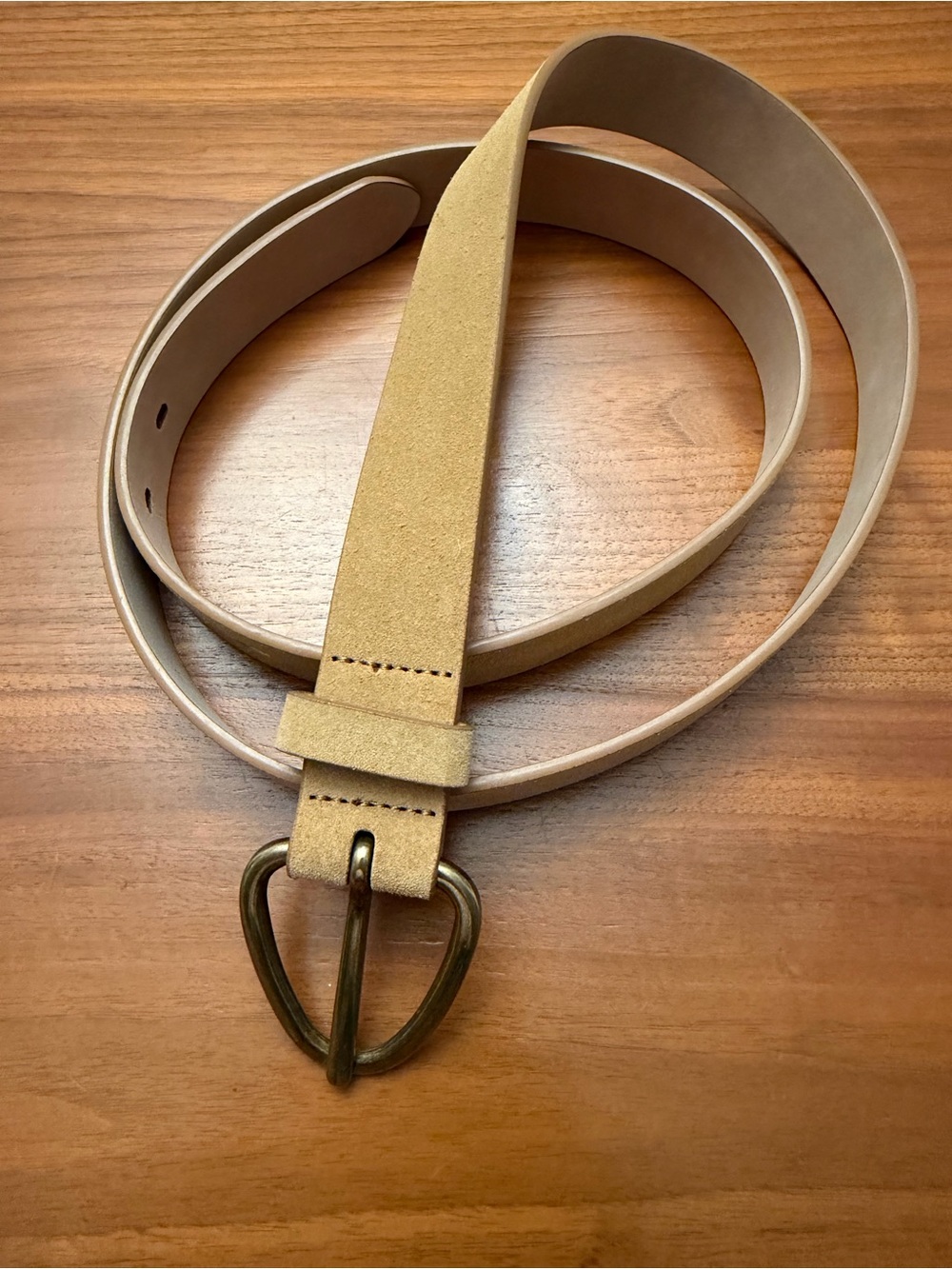 Banana Republic Suede Tan Belt with Antiqued Brass Buckle